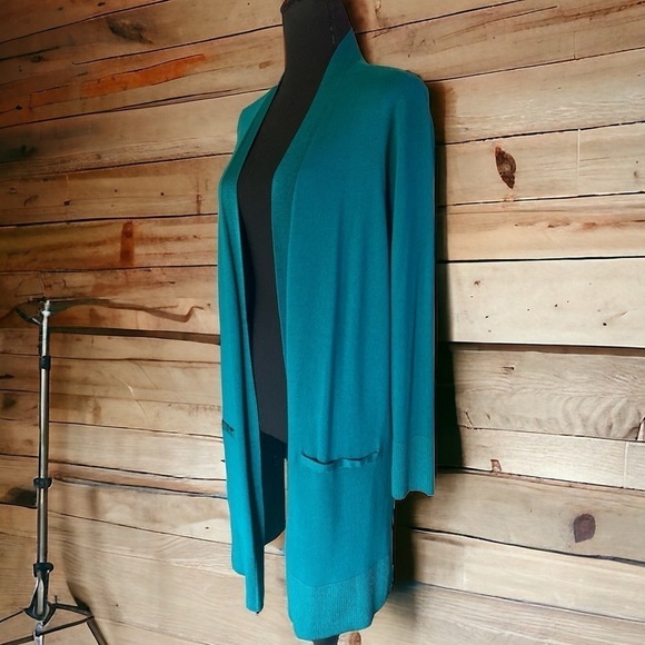 CHICOS Draped Straight Long Cardigan Sweater Open Front Size 3X Bright J… - Picture 4 of 13